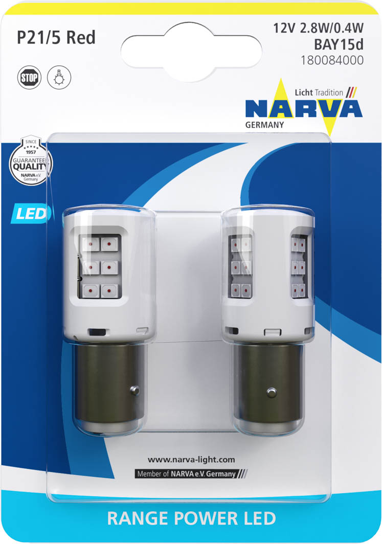 

Автолампа Narva 180082b Range Power LED P21/5W BAY15d 2,7 W белая