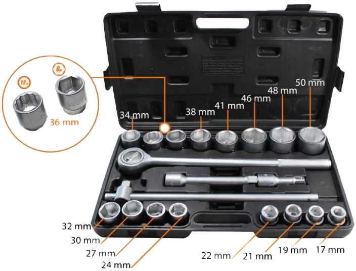 

Набор торцевых головок и комплектующих WMC Tools 6201B-5 16 шт. 3/4"