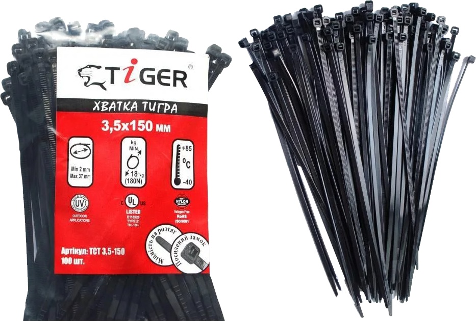 

Стяжка Tiger TCT35150MM 0,15 м 3,5 мм 100 шт