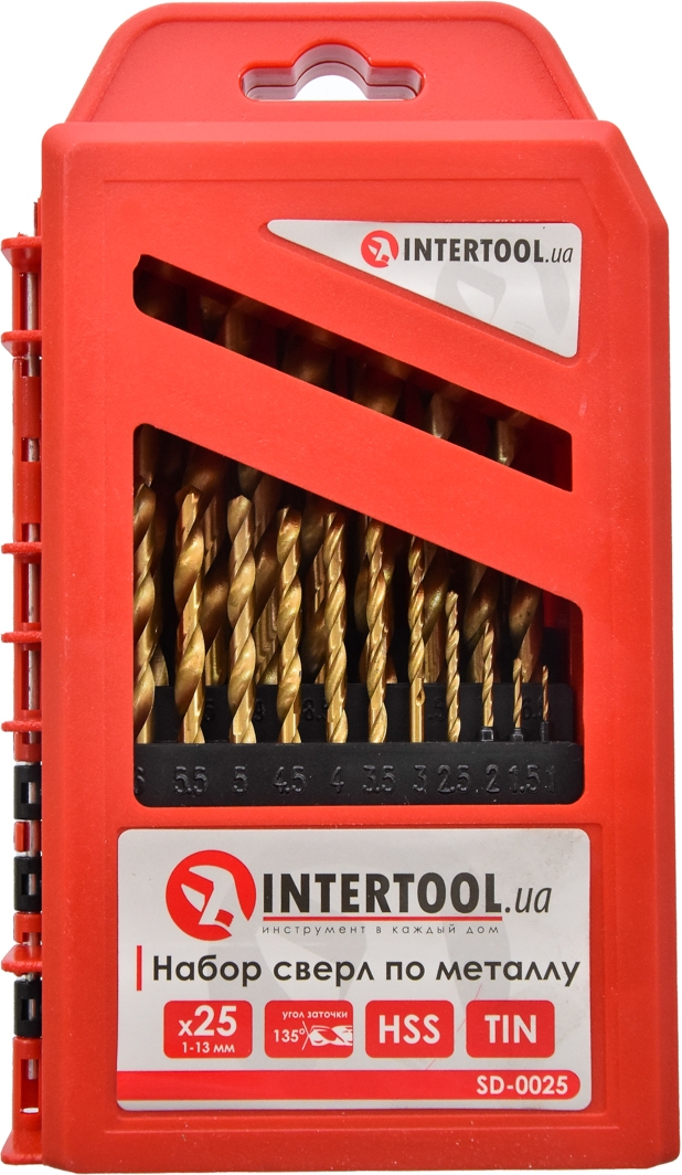 

Набор сверл Intertool SD-0025 спиральных по металлу 1-13 мм 25 шт.