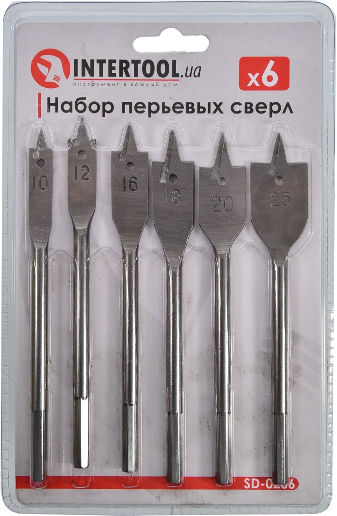 

Набор сверл Intertool SD-0206 перьевых по дереву 10-25 мм 6 шт.