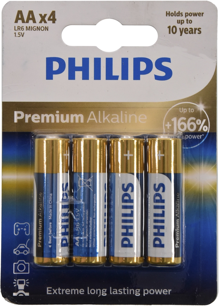 

Батарейка Philips Premium Alkaline LR6M4B10 AA (пальчиковая) 1,5 V 4 шт