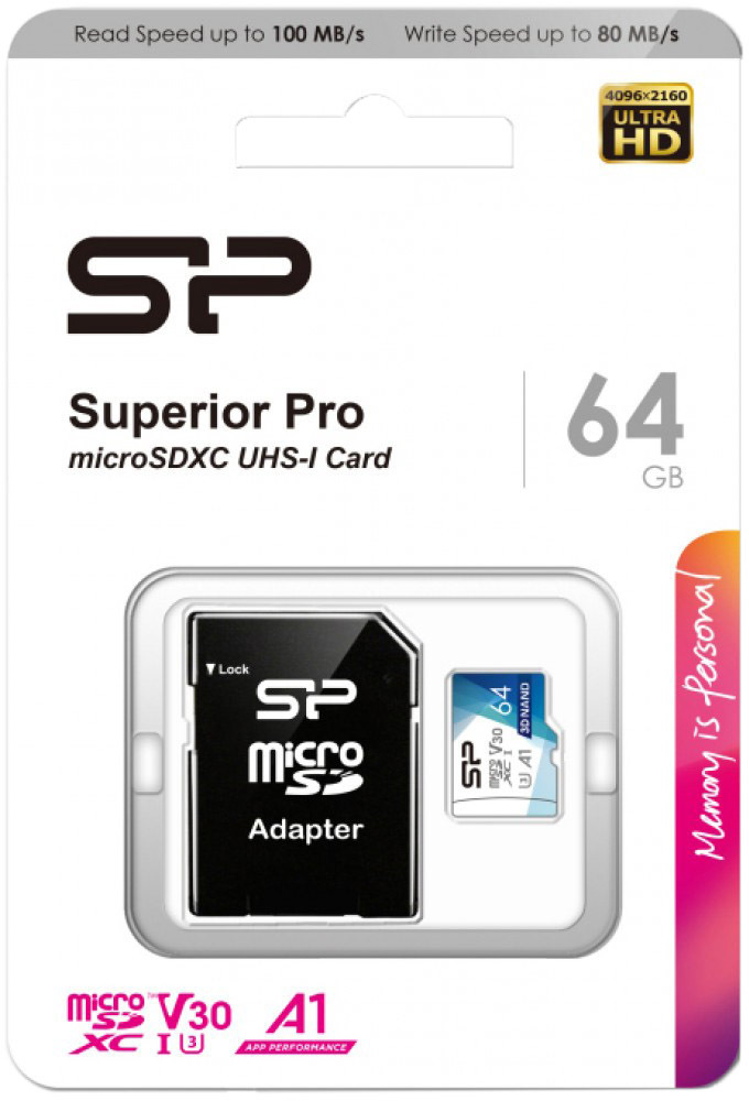 

Карта памяти Silicon Power Superior Pro (с SD-адаптером) microSDXC 64 ГБ SP064GBSTXDU3V20AB
