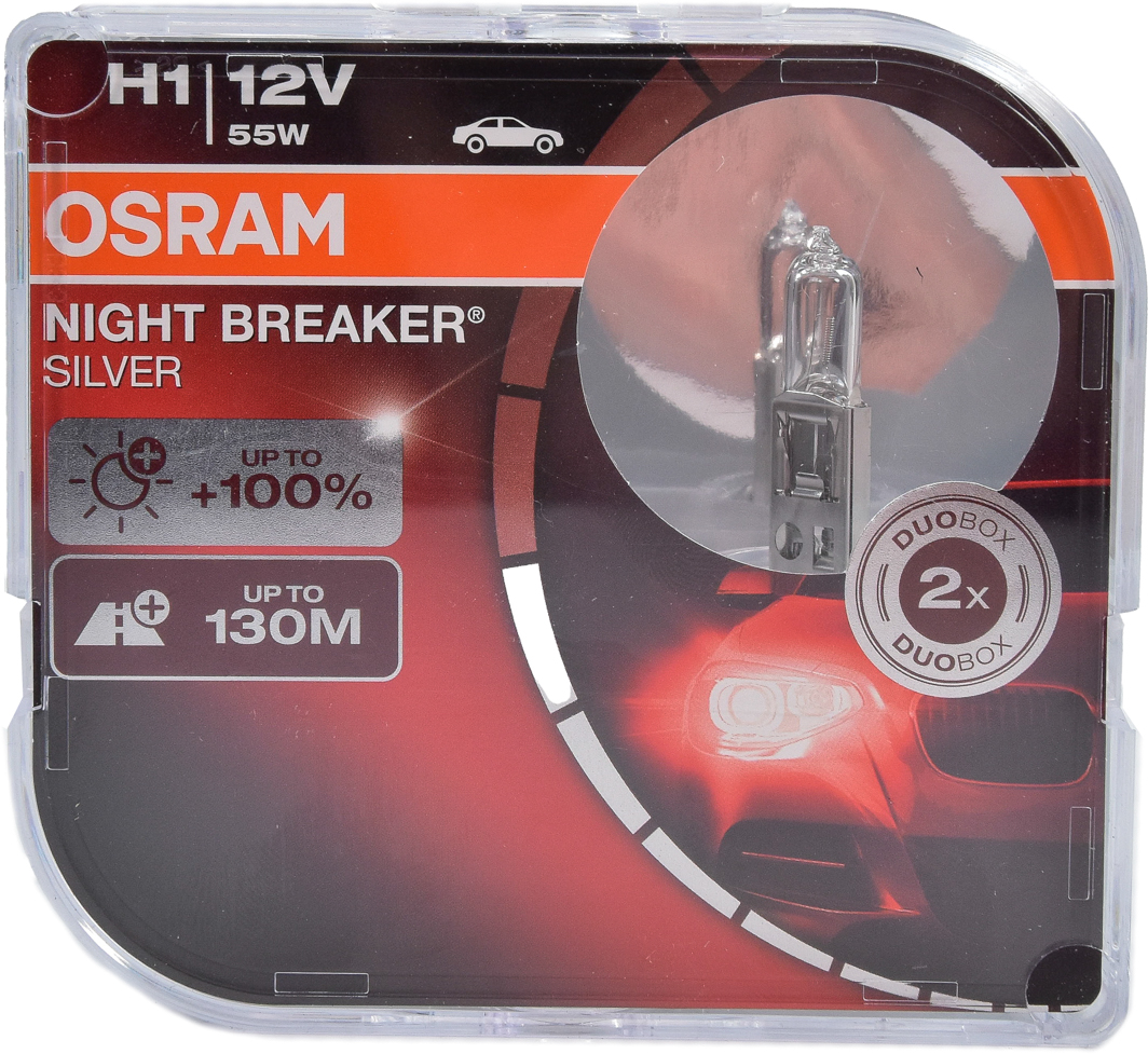 

Автолампа Osram 64150NBSHCB Night Breaker Silver H1 P14,5s 55 W прозрачный