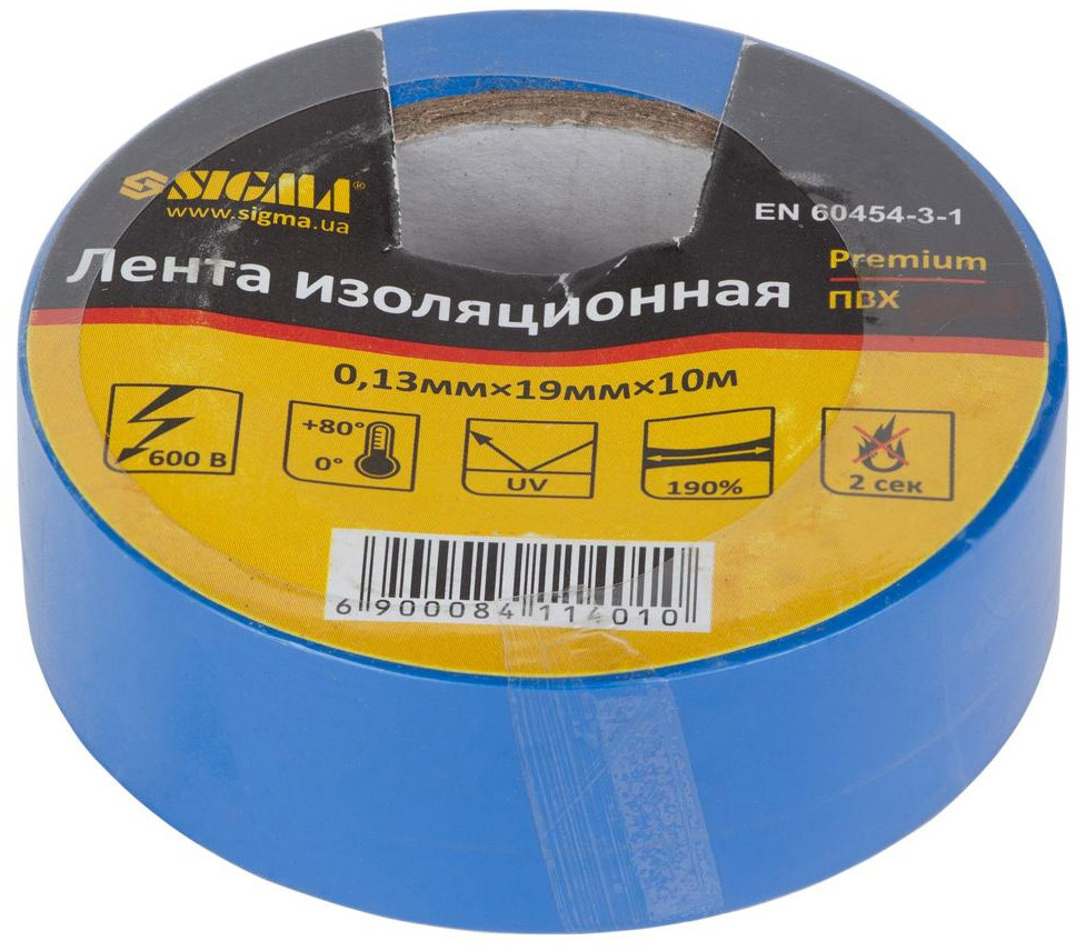 

Изолента Sigma 8411401 синяя ПВХ 19х10