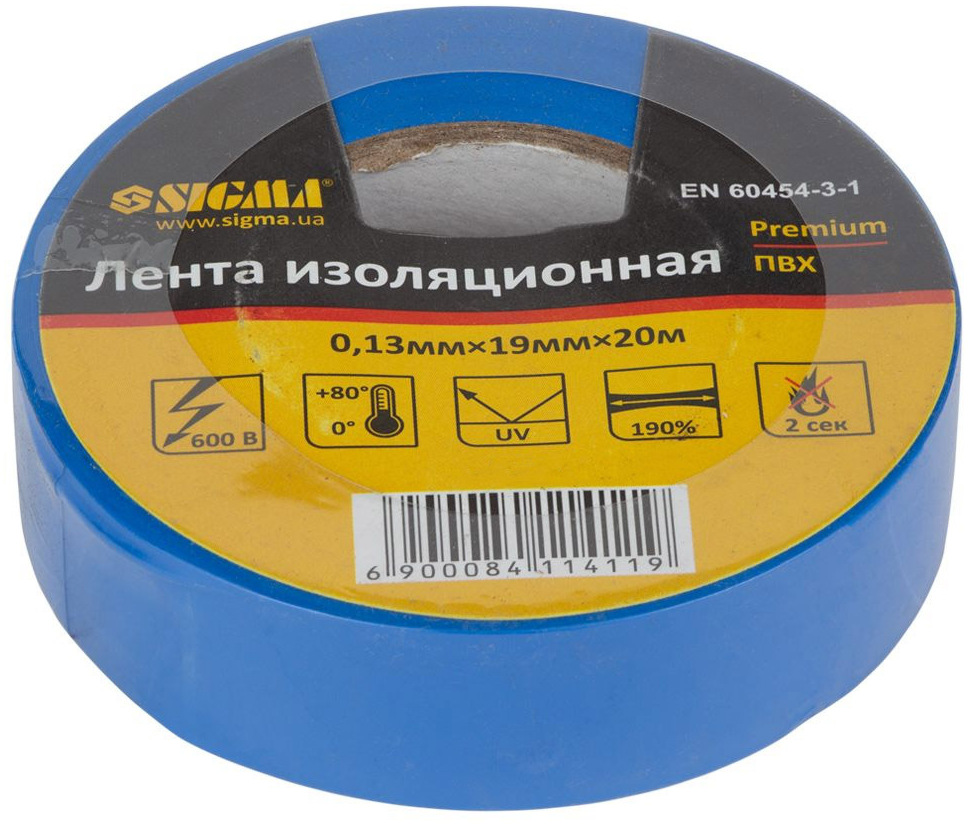 

Изолента Sigma 8411411 синяя ПВХ 19 мм х 20 м