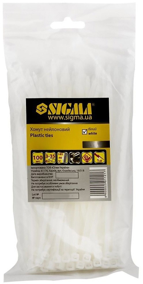 

Стяжка Sigma 2501151 0,3 м 3,6 мм 100 шт