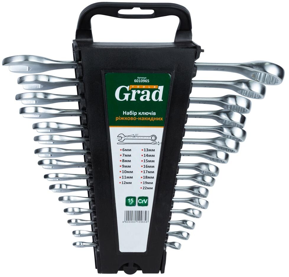 

Набор ключей рожково-накидных Grad 6010965 6-22 мм 15 шт