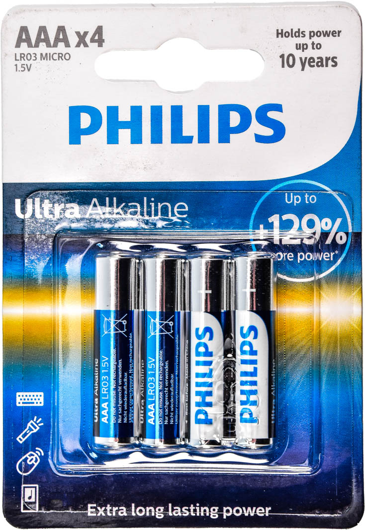 

Батарейка Philips Ultra Alkaline LR03E4B/10 AAA (мизинчиковая) 1,5 V 4 шт