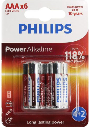 

Батарейка Philips Alkaline Power LR03P6BP10 AAA (мизинчиковая) 1,5 V 6 шт