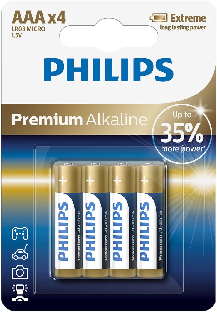 

Батарейка Philips Premium Alkaline LR03M4B10 AAA (мизинчиковая) 1,5 V 4 шт