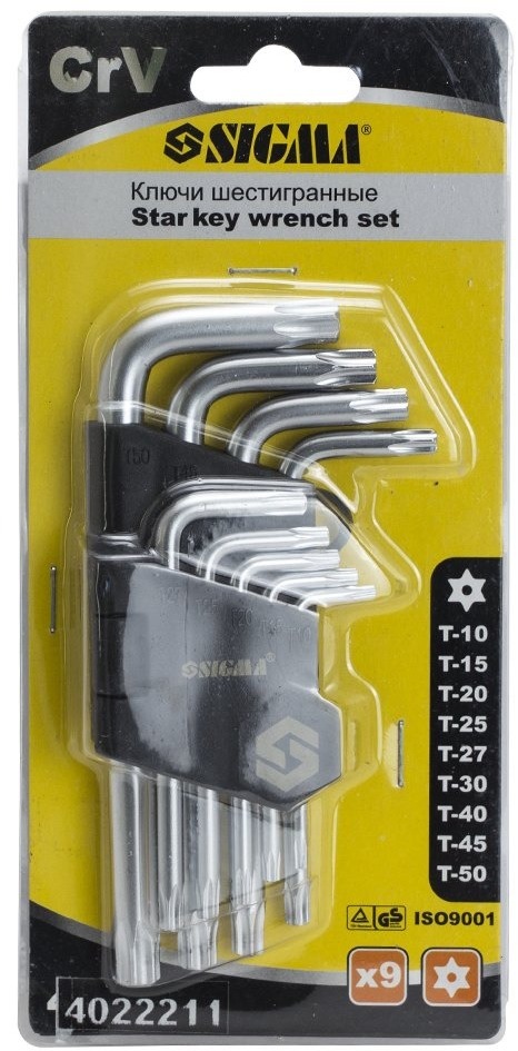 

Ключ TORX Sigma 4022211 L-образный T10-T50