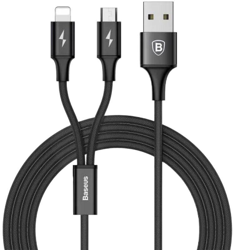 

Кабель 2 в 1 Baseus Rapid CAML-ASU01 USB - Apple Lighting - Micro USB 1,2 м