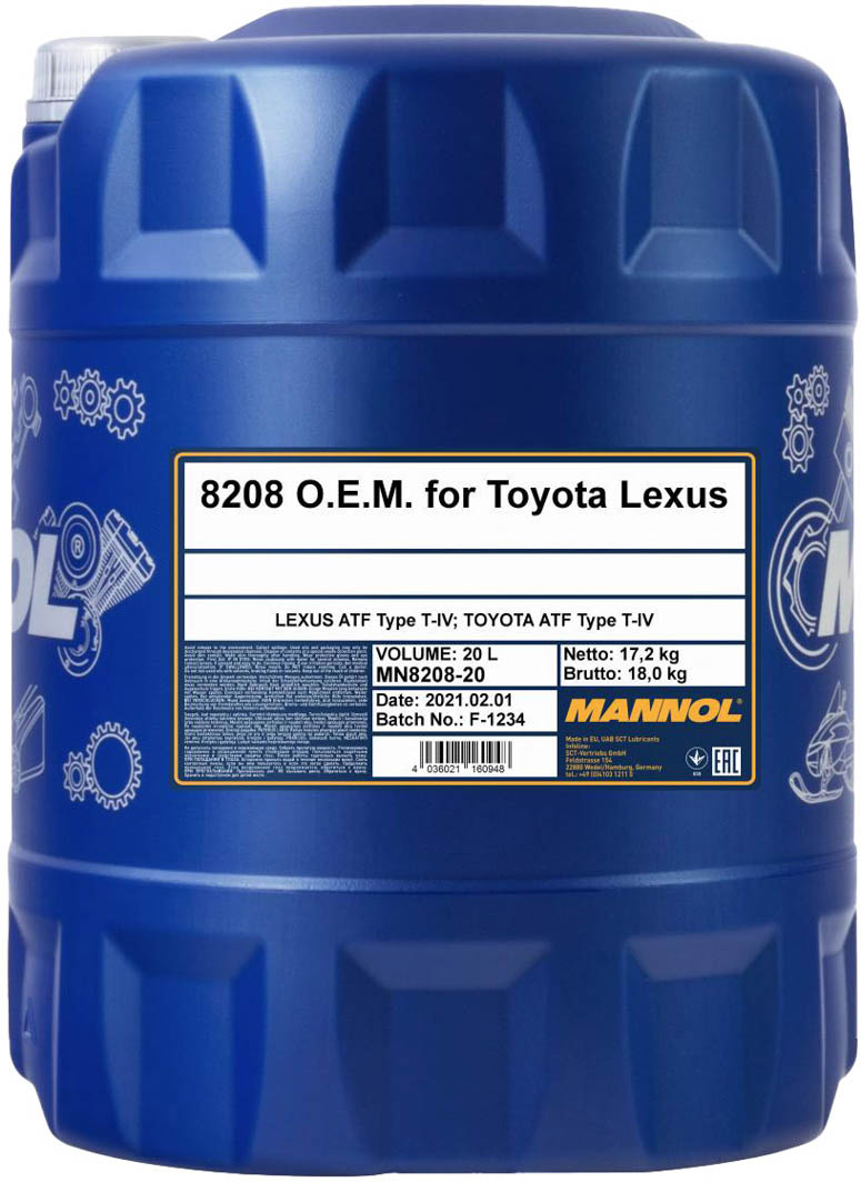 

Трансмиссионное масло Mannol O.E.M. Toyota ATF Type T-IV синтетическое MN8208-20