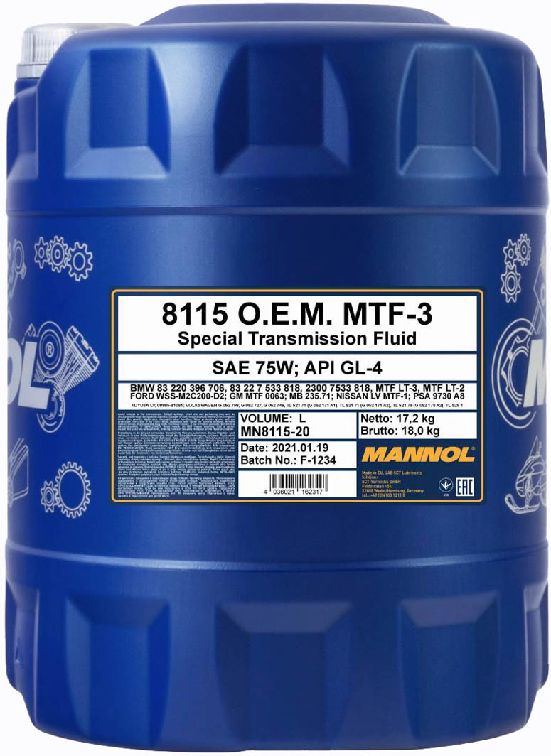 

Трансмиссионное масло Mannol O.E.M. MTF-3 GL-4 75W синтетическое MN8115-20