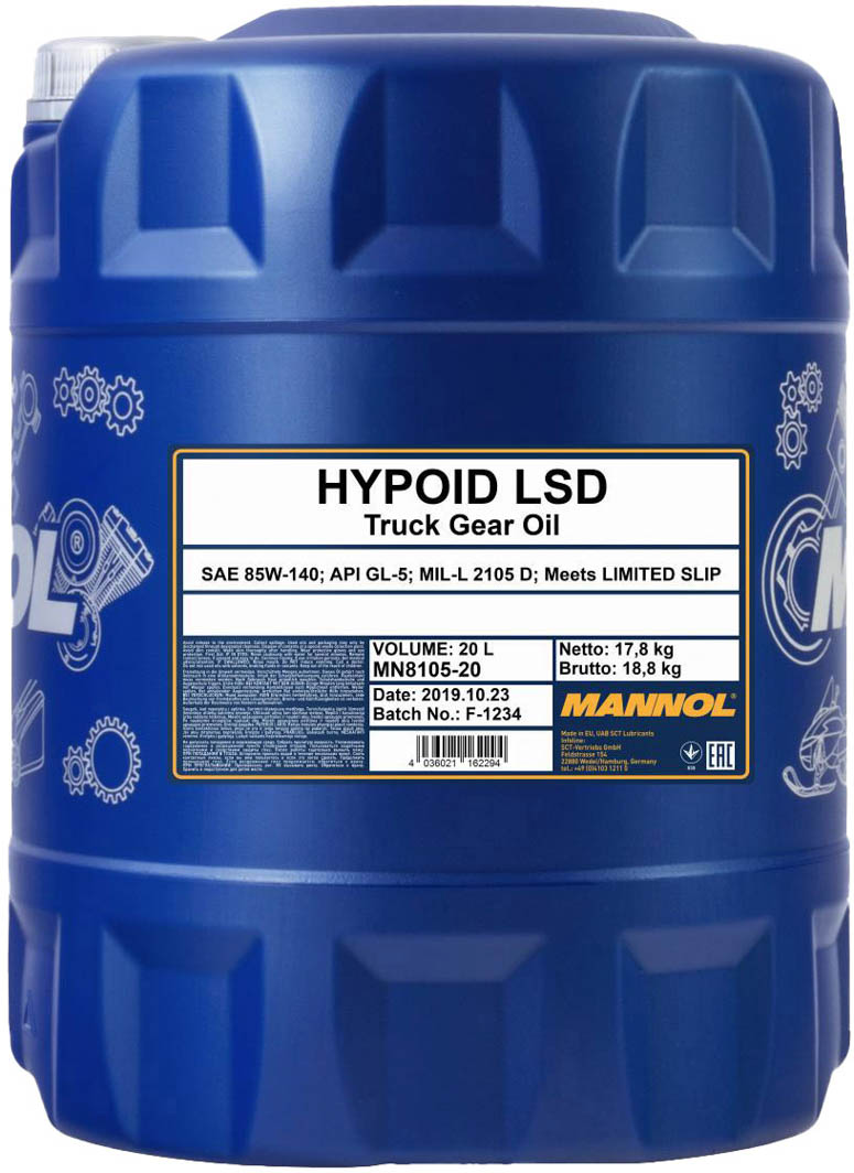 

Трансмиссионное масло Mannol Hypoid LSD GL-5 LS 85W-140 минеральное MN8105-20