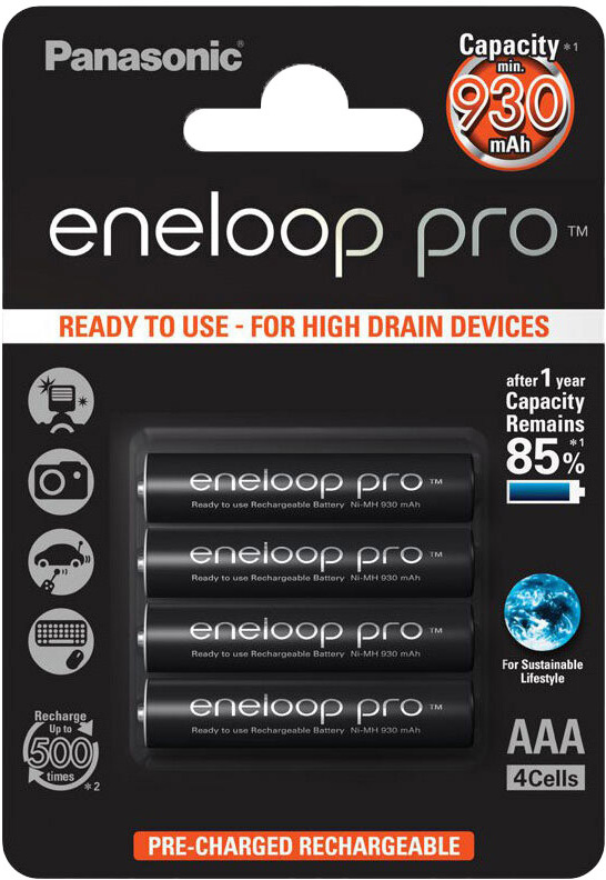 

Аккумуляторная батарейка Panasonic Eneloop Pro BK-4HCDE/4BE 930 mAh 4 шт