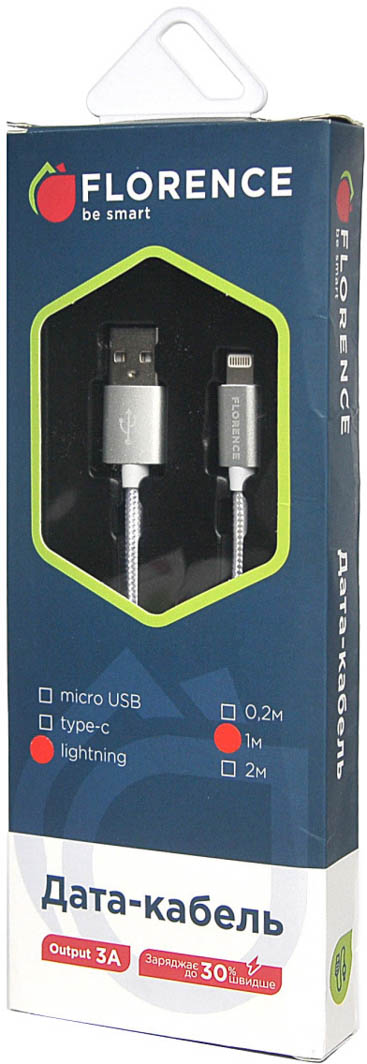 

Кабель Florence Fabric FL-2203-WL USB - Apple Lightning 1 м