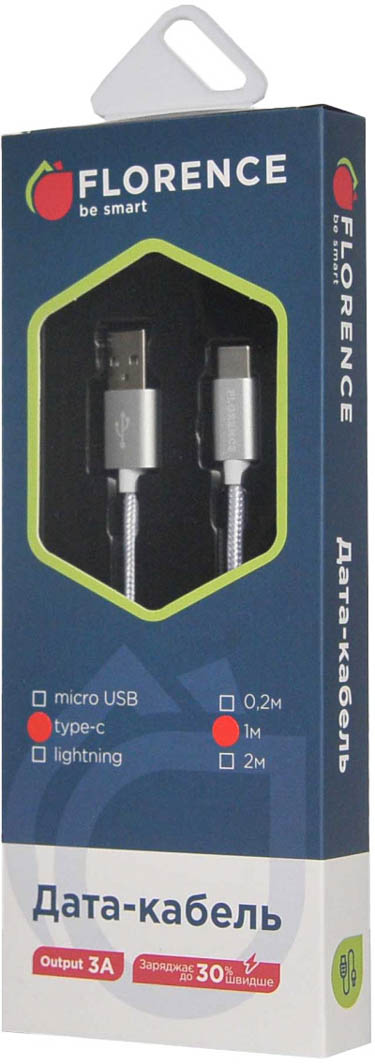 

Кабель Florence Fabric FL-2203-WT USB - USB type-C 1 м