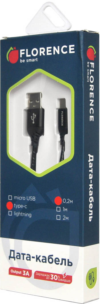 

Кабель Florence Technic FL-2204-02-KT USB - USB type-C 0,2 м