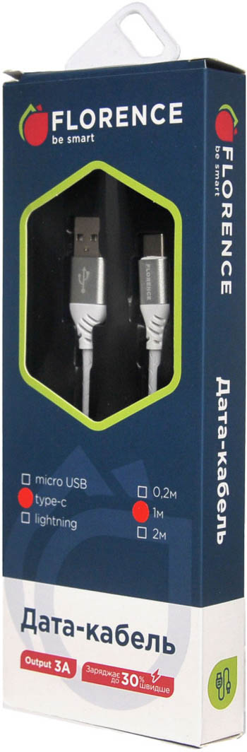

Кабель Florence Technic FL-2204-WT USB - USB type-C 1 м