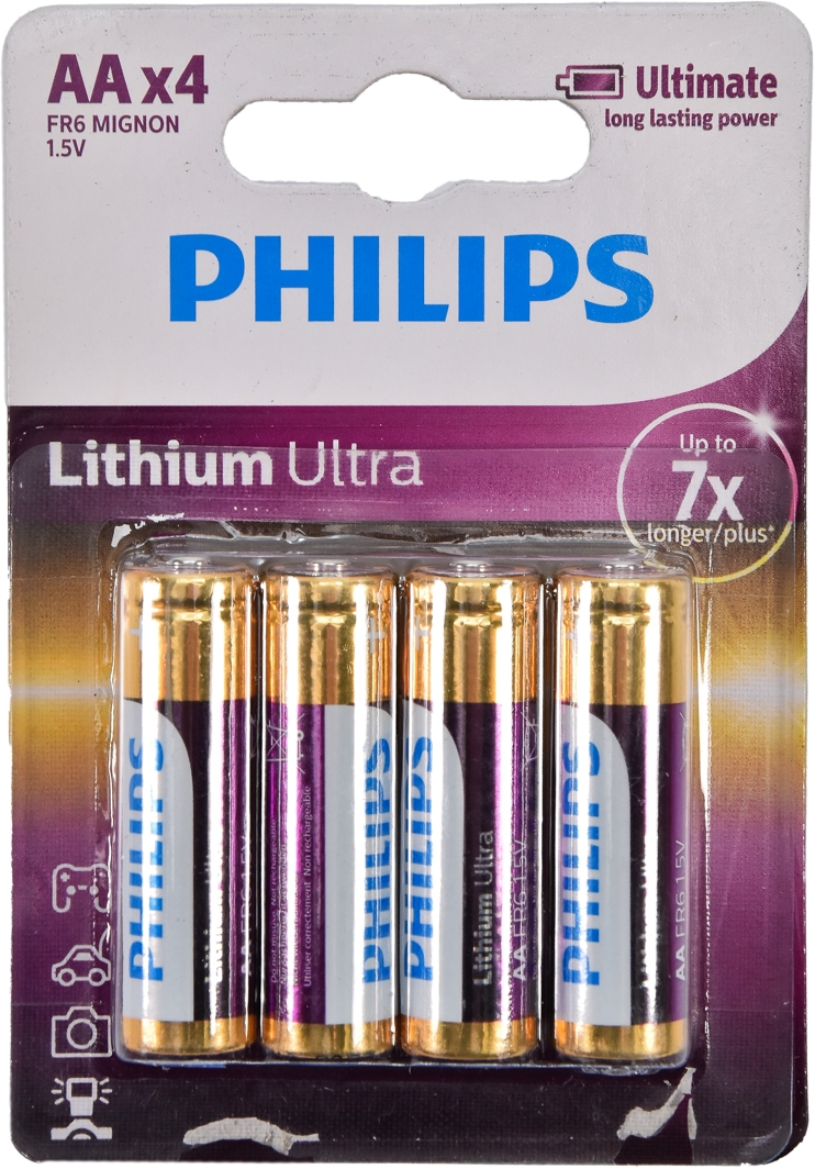 

Батарейка Philips Lithium Ultra FR6LB4A10 AA (пальчиковая) 1,5 V 4 шт