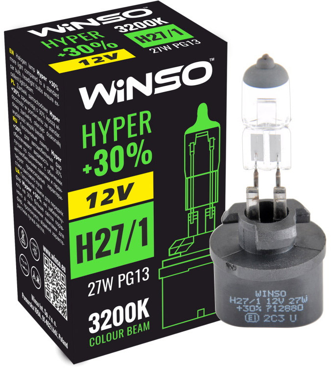 

Автолампа Winso 712880 Hyper H27/1 PG13 27 W прозрачная