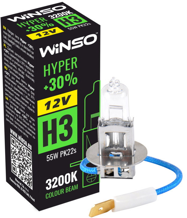 

Автолампа Winso 712300 Hyper H3 PK22s 55 W прозрачная