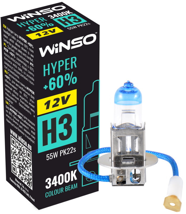 

Автолампа Winso 712320 Hyper H3 PK22s 55 W прозрачно-голубая