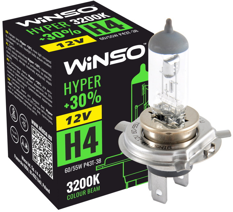 

Автолампа Winso 712400 Hyper H4 P43t-38 55 W 60 W прозрачная