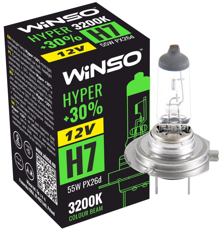 

Автолампа Winso 712700 Hyper H7 PX26d 55 W прозрачная