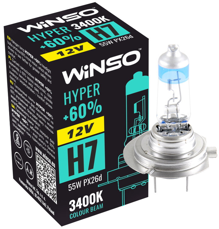 

Автолампа Winso 712720 Hyper H7 PX26d 55 W прозрачно-голубая