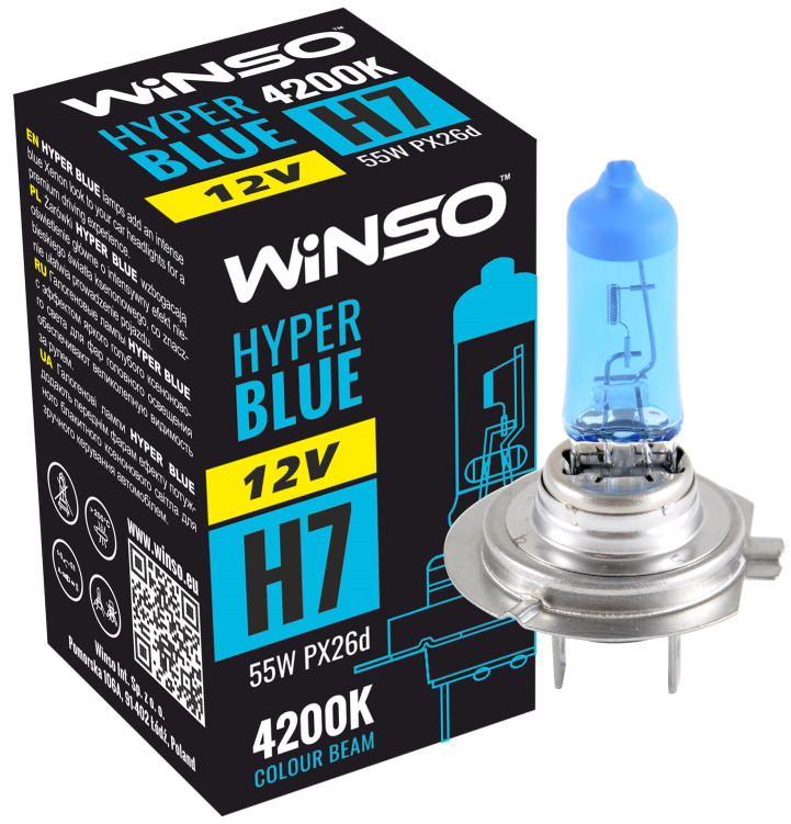 

Автолампа Winso 712740 Hyper Blue H7 PX26d 55 W синяя