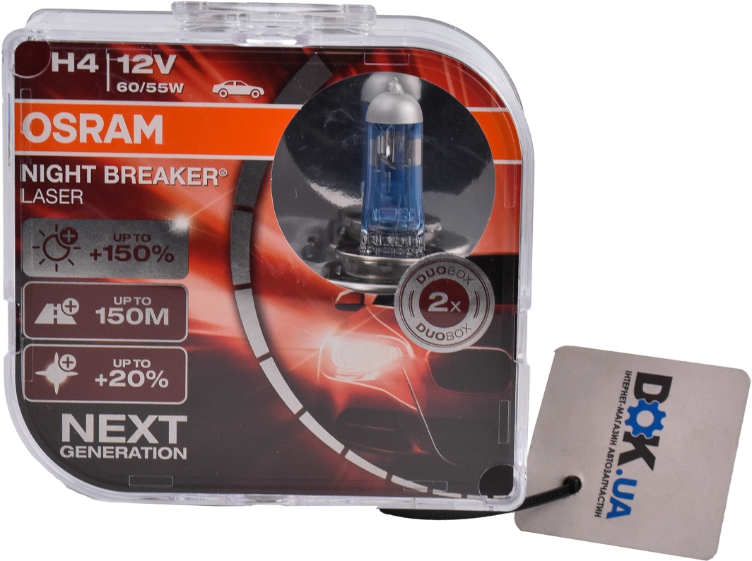 

Автолампа Osram 64193nlhcb Night Breaker Laser H4 P43t 55 W 60 W прозрачно-голубой