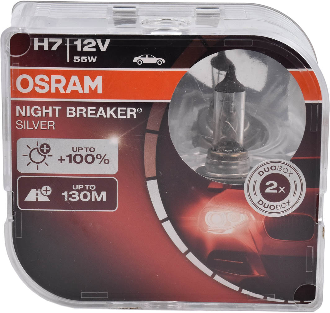 

Автолампа Osram 64210nbshcb Night Breaker Silver H7 PX26d 55 W прозрачный