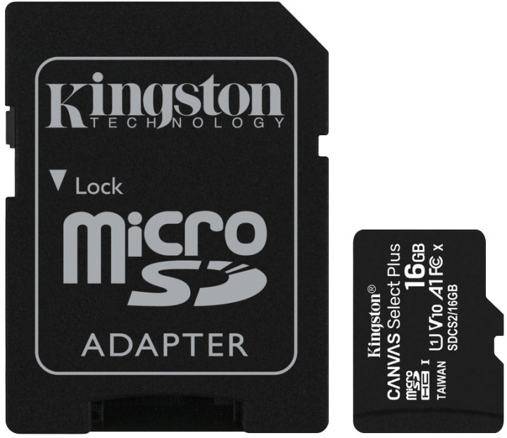 

Карта памяти Kingston Canvas Select Plus (с SD-адаптером) microSDHC 16 ГБ SDCS2/16GB