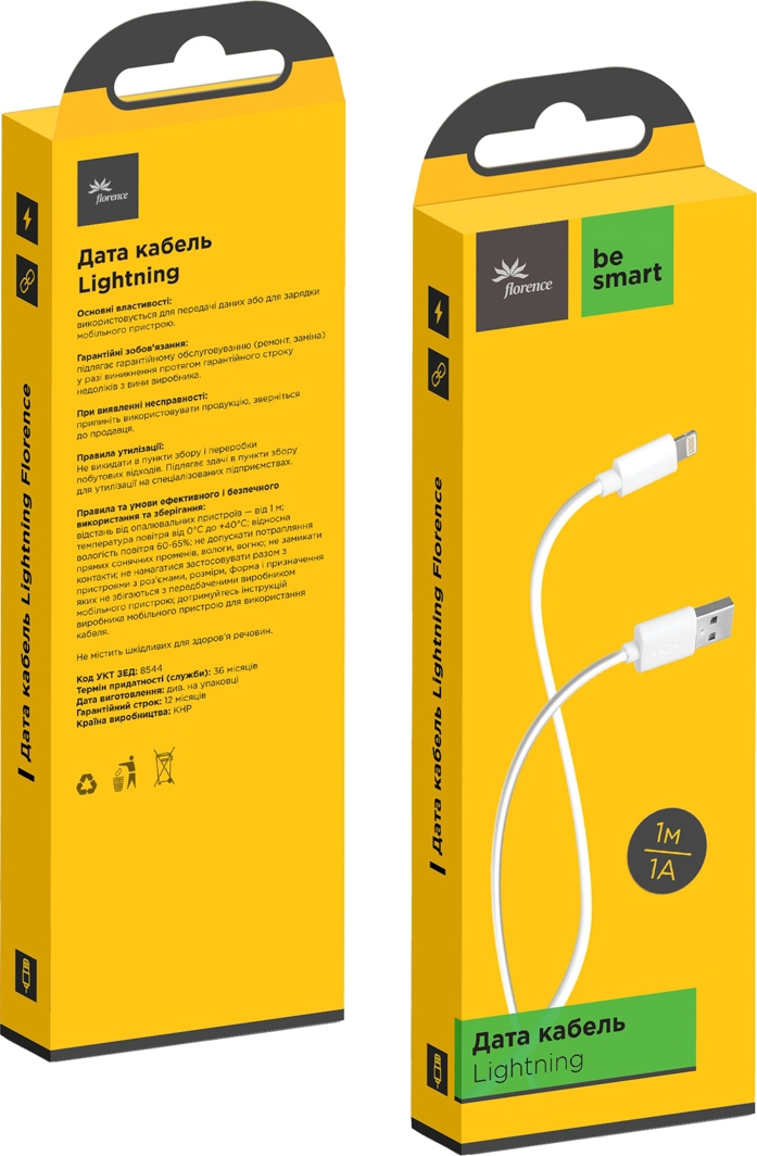 

Кабель Florence FDL11W USB - Apple Lightning 1 м
