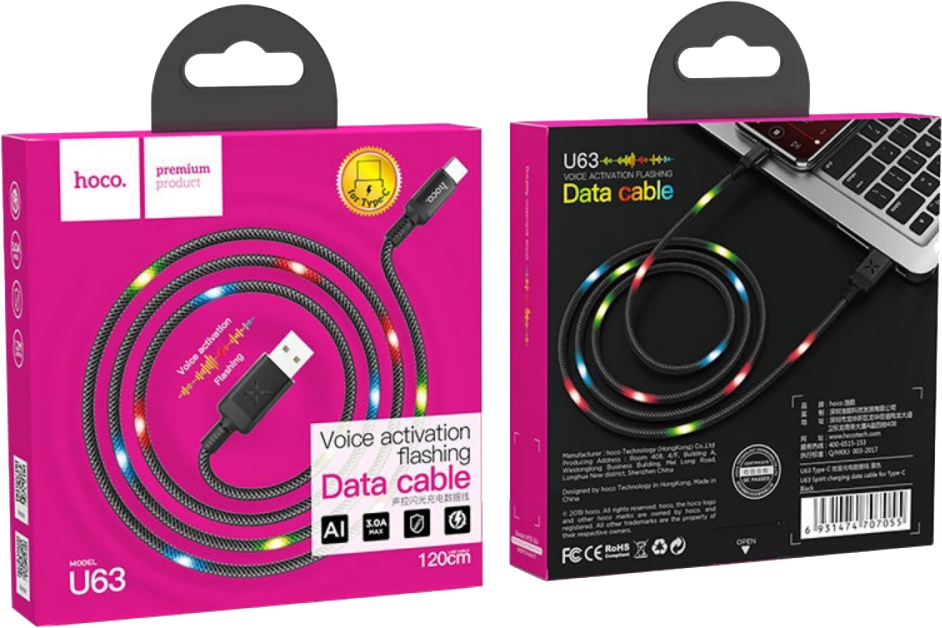 

Кабель Hoco U63TYPECBLACK USB - USB type-C 1,2 м
