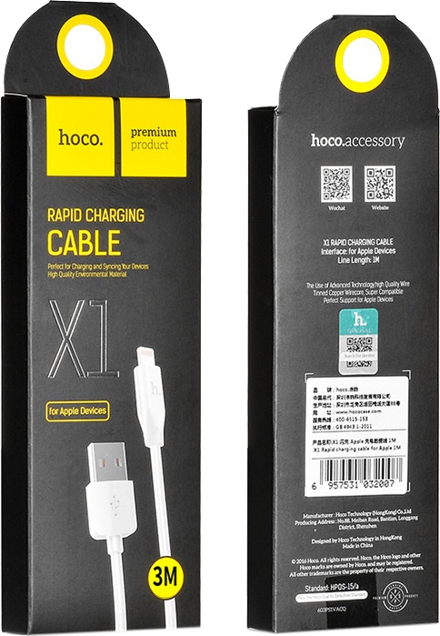 

Кабель Hoco X1 X1LIGHTNING3MWHITE USB - Apple Lightning 3 м