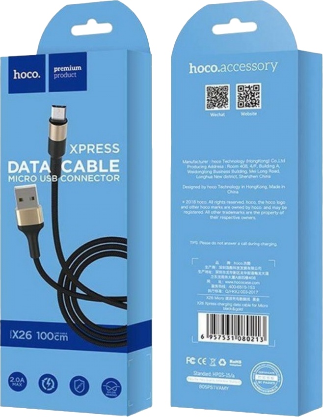 

Кабель Hoco X26 X26MICROBLACKGOLD USB - Micro USB 1 м