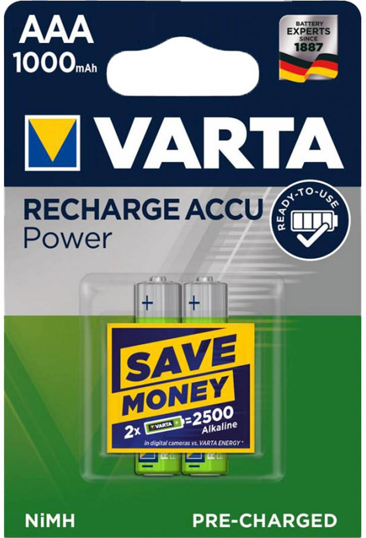 

Аккумуляторная батарейка Varta Recharge Accu ACCUAAA1000 1000 mAh 2 шт