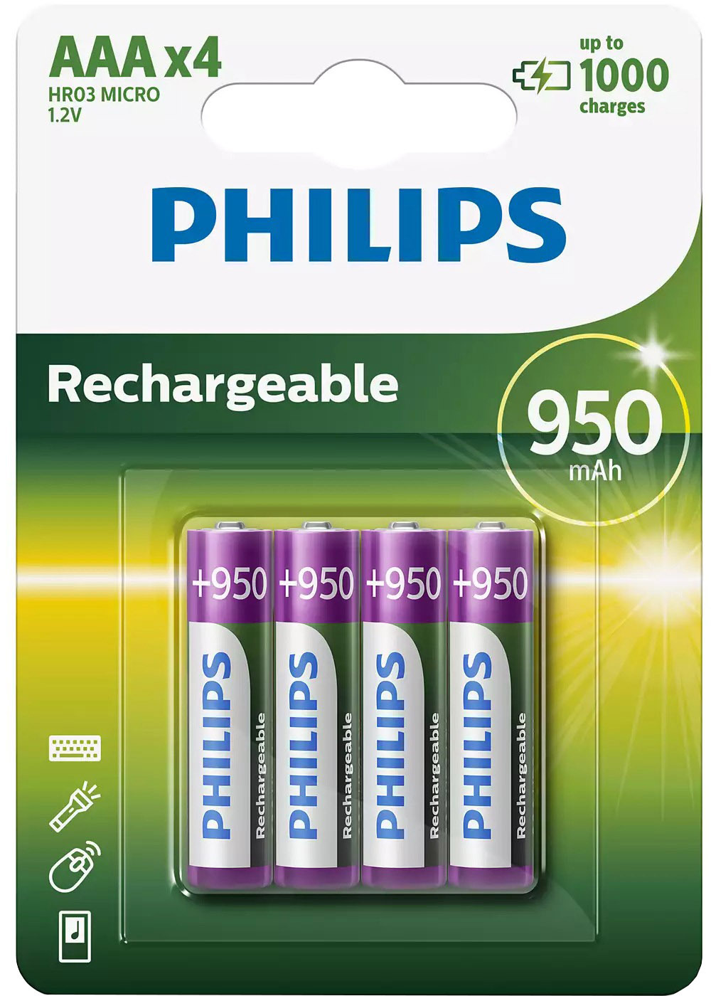 

Аккумуляторная батарейка Philips Rechargeable R03B4A95/10 950 mAh 4 шт