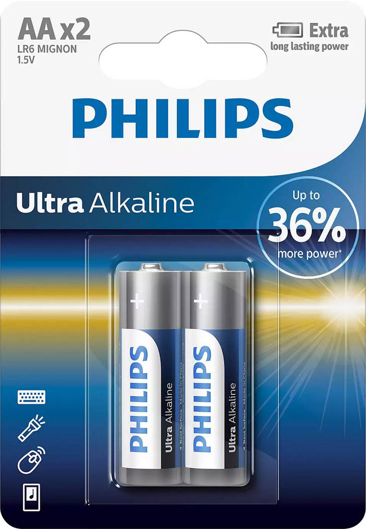 

Батарейка Philips Ultra Alkaline LR6E2B/10 AA (пальчиковая) 1,5 V 2 шт