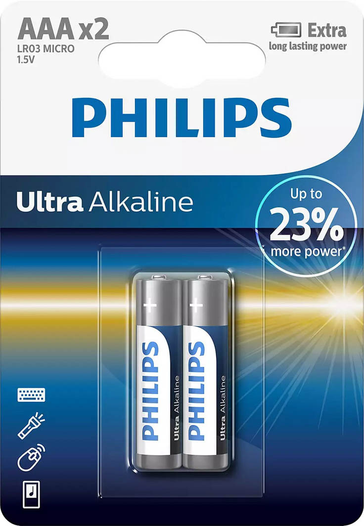 

Батарейка Philips Ultra Alkaline LR03E2B/10 AAA (мизинчиковая) 1,5 V 2 шт