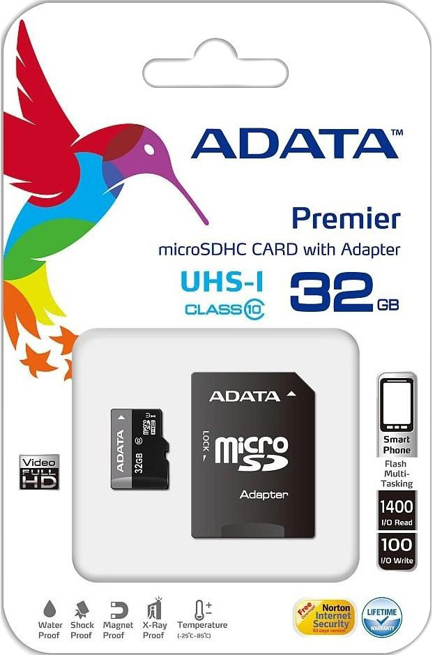 

Карта памяти Adata Premier (с SD-адаптером) microSDHC 32 ГБ AUSDH32GUICL10-RA1
