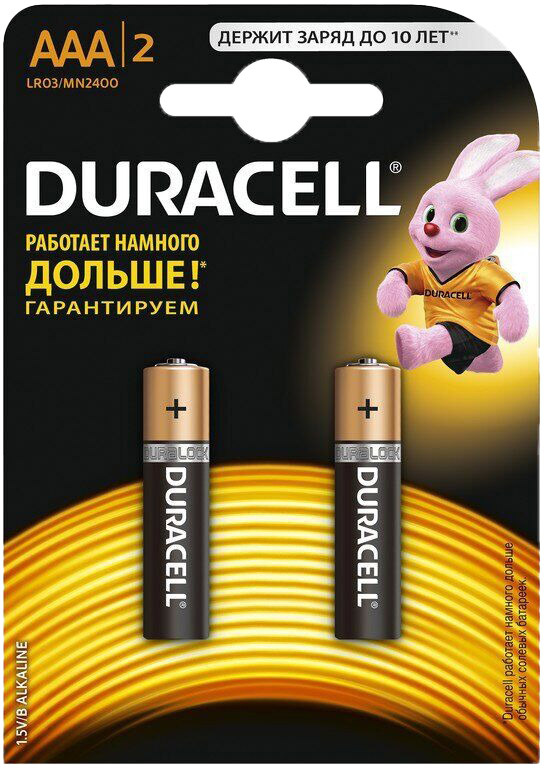 

Батарейка Duracell RL010353 AAA (мизинчиковая) 1,5 V 2 шт