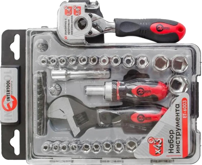 

Набор торцевых головок и комплектующих Intertool ET6003 27 шт. 1/4", 3/8"