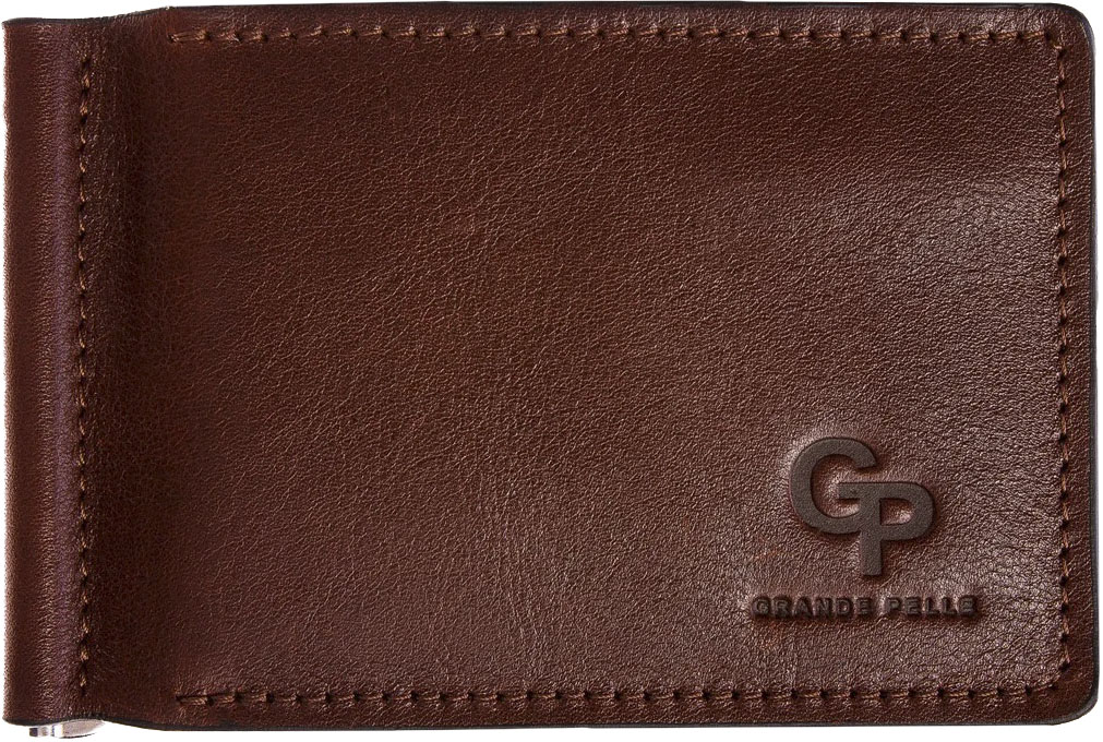 

Зажим для купюр Grande Pelle 125623 без логотипа коньячный