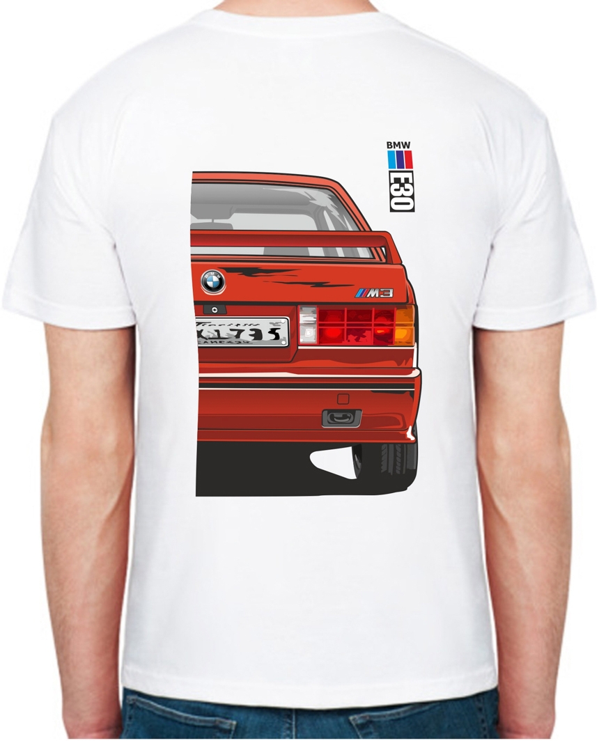 

Футболка мужская Avtolife класическая BMW E30 MotorSport Red белая принт сзади 206530