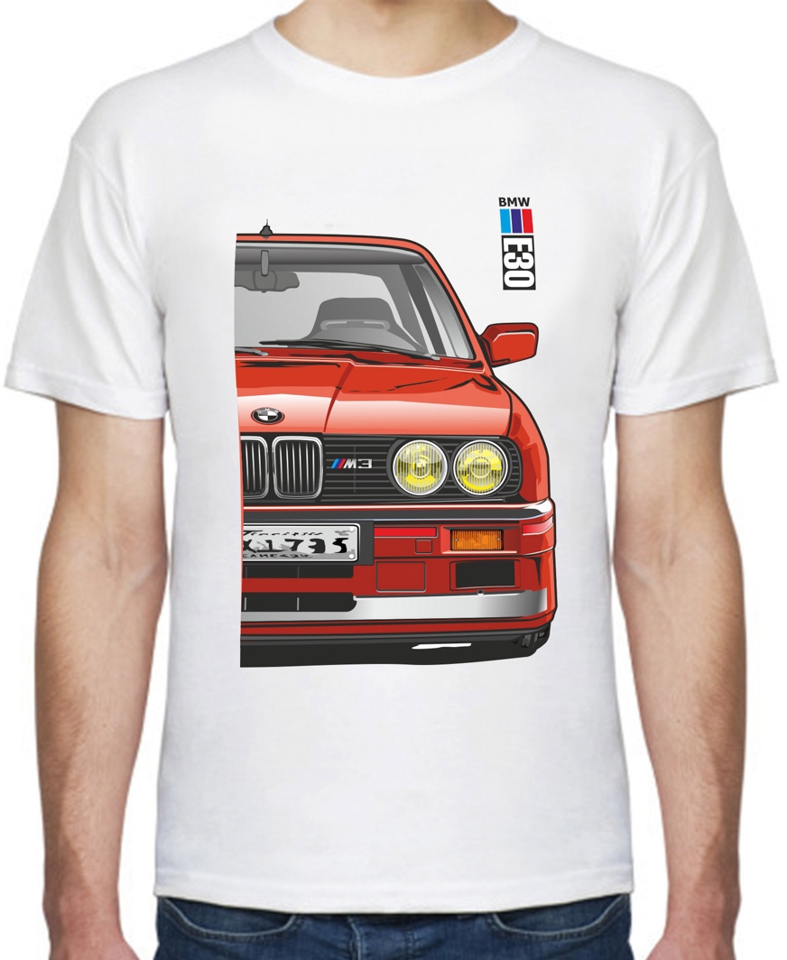 

Футболка мужская Avtolife BMW E30 MotorSport Red белая принт спереди и сзади 207330